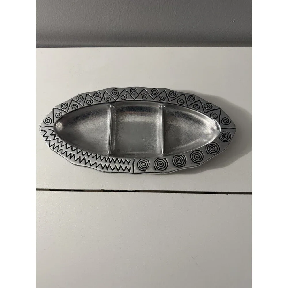 Vintage Wilton Armetale Reggae Divided Oval Serving Dish Pewter Serving Tray